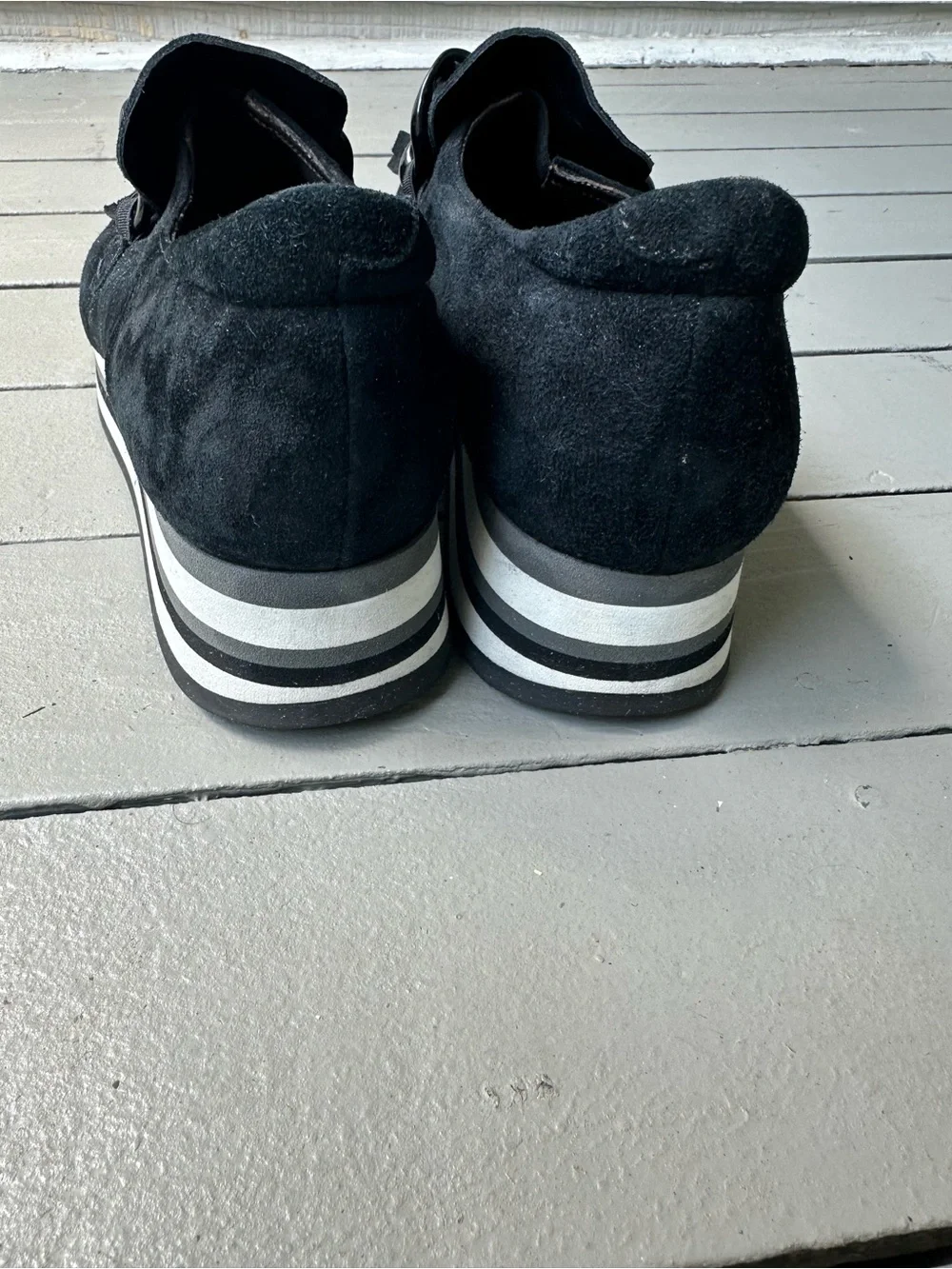 Softwaves Adaya Black Suede Platform Slip-On Sneakers with Chain Detail~EU38